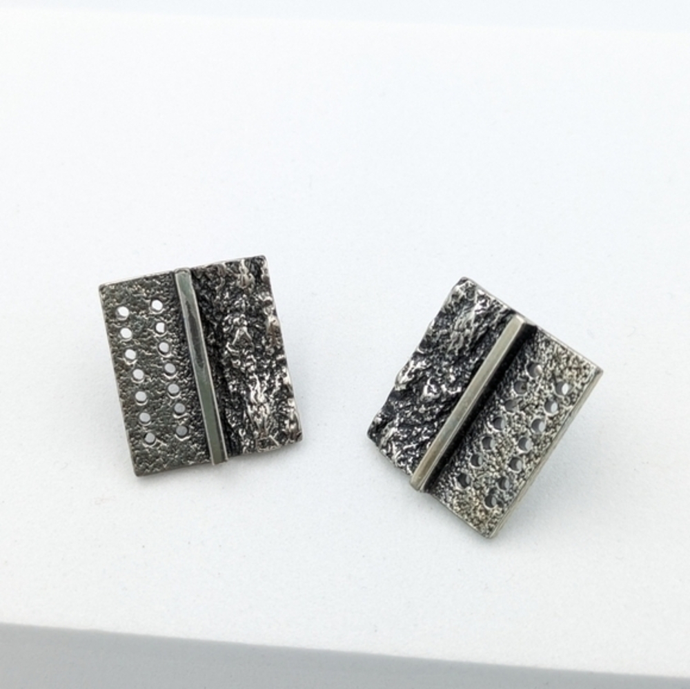 Vintage Jean-Claude Darveau brutalist modernist square pierced earrings